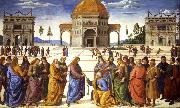 PERUGINO, Pietro Christ giving thw Keys to St Peter (mk08) oil on canvas